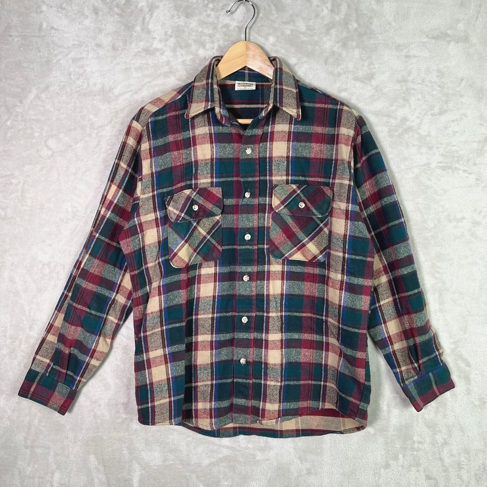 Vtg Five Brother Shirt Mens Medium Multicolor Plaid Flannel Button Up Outdoor